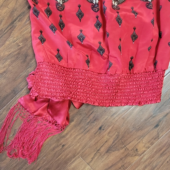 Bebe Silk Dressy Fringed Short Sleeved Blouse Size XS - Picture 9 of 12